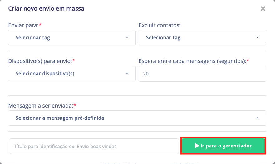 Clicar no botão "Ir para o gerenciador do envio em massa".